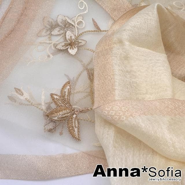 【AnnaSofia】真絲羊毛混紡大尺寸披肩絲巾圍巾-蒼蘭舞蕊 現貨(深杏系)