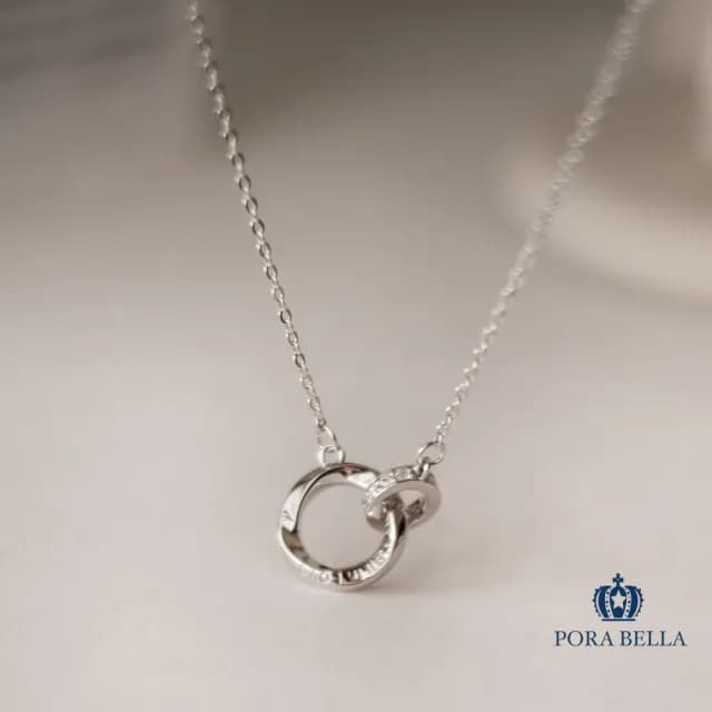 【Porabella】925純銀鋯石情侶項鍊 莫比烏斯雙環情侶項鍊 情侶款 黑鑽白鑽 雙環純銀項鍊 Necklace