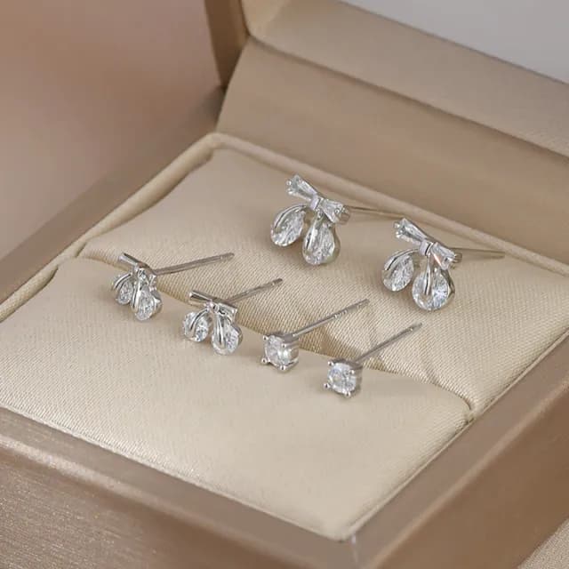 【Umi】一卡3對925純銀針微鑲鋯石晶透櫻桃圓形單鑽造型耳環(日韓時尚潮流耳飾耳針耳墜耳釘)