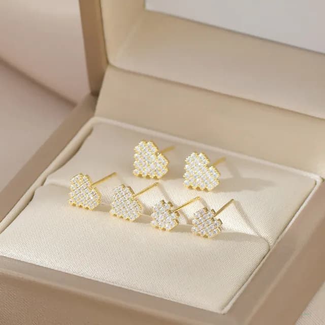 【Umi】一卡3對925純銀針微鑲鋯石愛心心形造型耳環(日韓時尚潮流耳飾耳針耳墜耳釘)