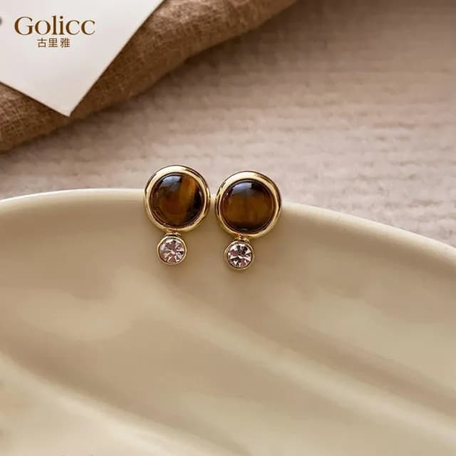 【Golicc】耳環 法式 美拉德 幾何 鑲鑽(七夕 情人節 生日 飾品 耳釘 耳飾 耳墜 禮物)