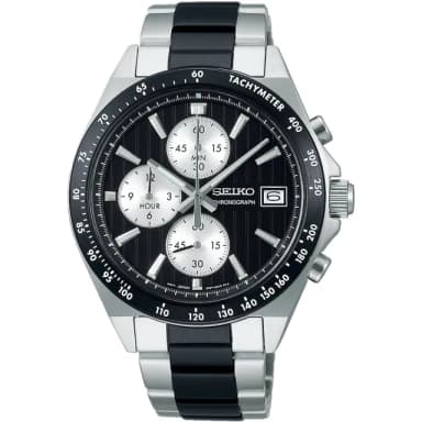 【SEIKO 精工】CS系列 條紋面錶盤賽車計時腕錶-41mm 指針錶 手錶 禮物 畢業(8T67-00Y0D/SBTR043J)