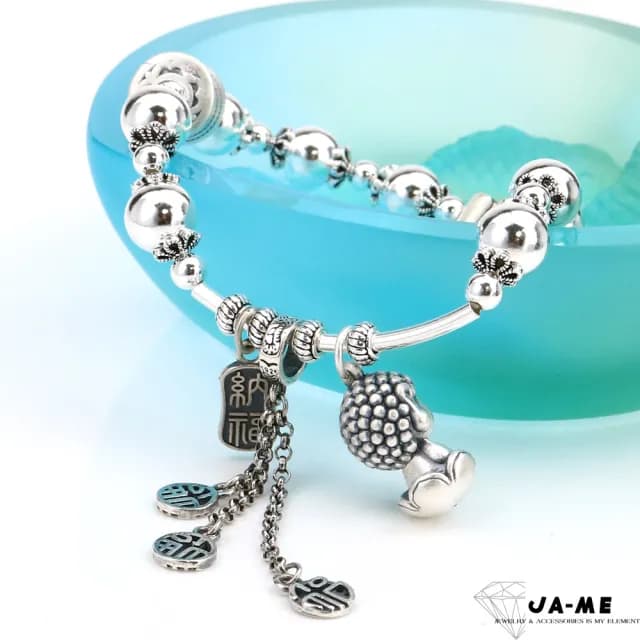 【JA-ME】999千足銀招財納福手鍊(77購物節/禮物/現貨)