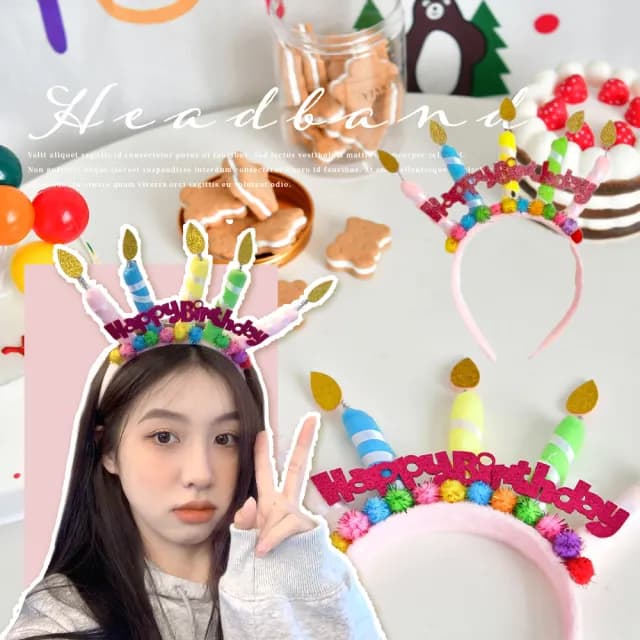 【生日快樂】可愛蠟燭造型生日派對髮箍(造型飾品 頭飾 兒童髮飾 裝扮 生日禮物 拍照道具 佈置 慶生帽)