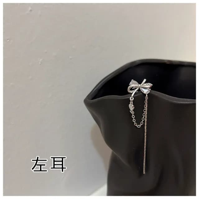 【HaNA 梨花】韓國浮繪花影．蝴蝶結鋯石晶鑽愛心流蘇耳骨夾