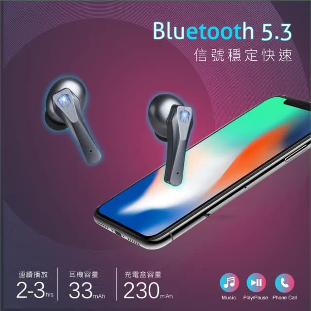 【E-books】SS47 電競重低音發光真無線藍芽5.3耳機