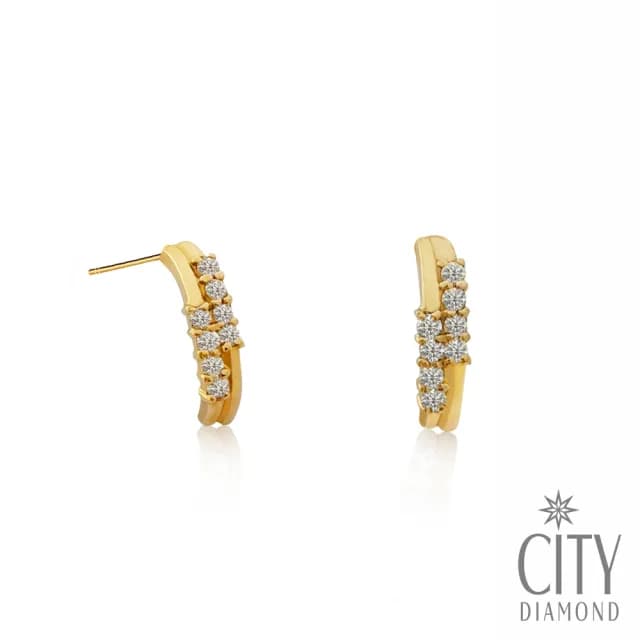 【City Diamond 引雅】『閃爍海峽』18K日本天然鑽石30分玫瑰金半斗圈耳環(東京Yuki系列)