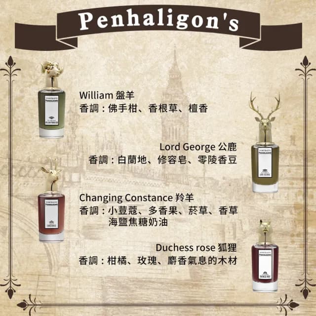 【PENHALIGON’S 潘海利根】獸首系列淡香精 75ml(國際航空版_公鹿/狐狸/盤羊/羚羊/公牛/龍首/獵犬/孔雀)
