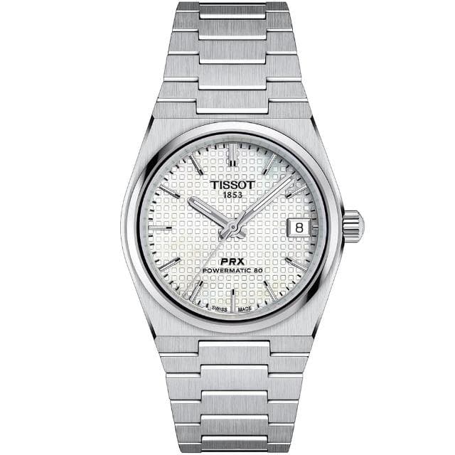【TISSOT 天梭 官方授權】PRX系列 復古風酒桶型淑女機械錶-35mm 情人節 禮物(T1372071111100)