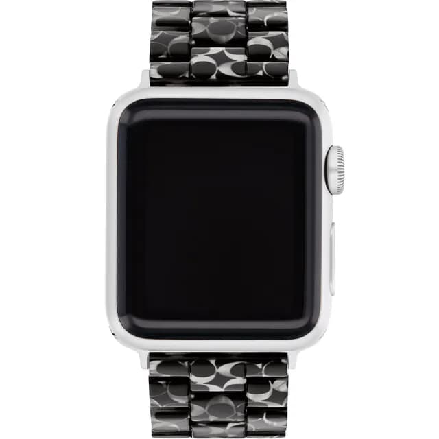 【COACH】Apple Watch 錶帶 38/41/42mm 適用 錶帶 - 黑色C字玳瑁紋 520禮物 送禮(不含手錶)