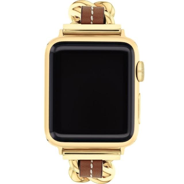 【COACH】Apple Watch 錶帶 38/41mm 適用 鍊帶結合皮錶帶 - 金x咖 母親節 送禮 禮物(不含手錶)