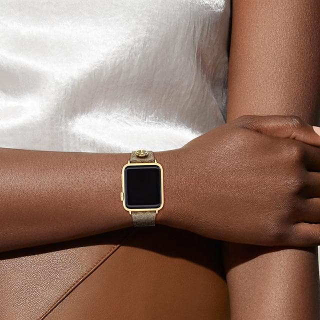 【COACH】Apple Watch 錶帶 38/40/41mm 適用 皮錶帶 - 褐色C字 母親節 送禮 禮物(不含手錶)
