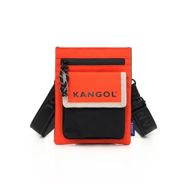 【KANGOL】情人節禮物 KANGOL 女 撞色小方包 中橘(6255170652)