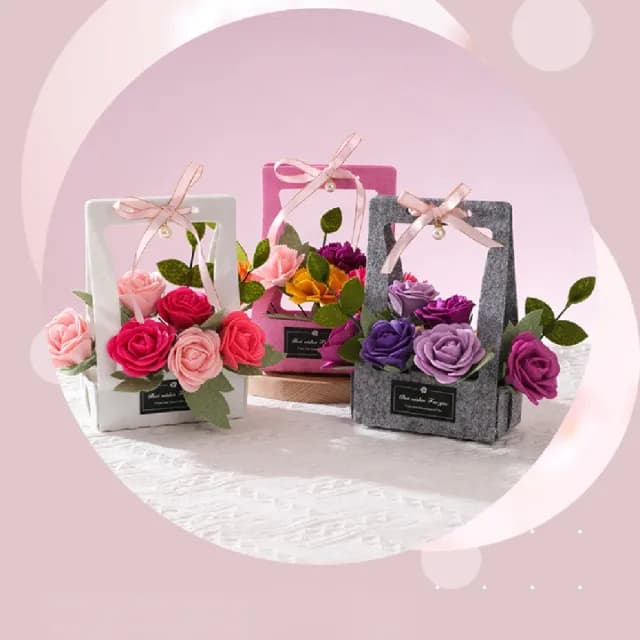 DIY不織布玫瑰花籃(兒童手工親子勞作新手入門 七夕情人節母親節父親節禮物生日結婚心意女朋友禮物)