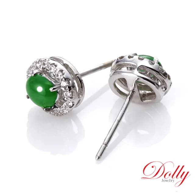 【DOLLY】14K金 緬甸冰種陽綠A貨翡翠鑽石耳環(母親節 長輩送禮 交換禮物首選)