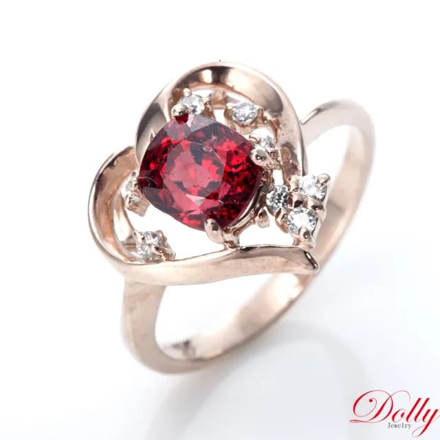 【DOLLY】1克拉 天然尖晶石晶鑽戒指(母親節 長輩送禮 交換禮物首選)