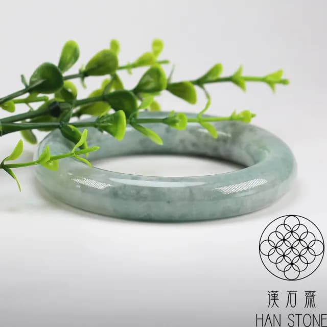 【漢石齋】情人節禮物 天然翡翠A貨 圓條手鐲玉鐲 飄花種(手圍17.7/版寬13mm)