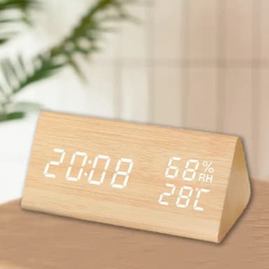 【Beroso 倍麗森】復古木紋智能聲控LED溫濕度計(生日禮物 鬧鐘 聲控 溫度計 情人節禮物 母親節禮物)