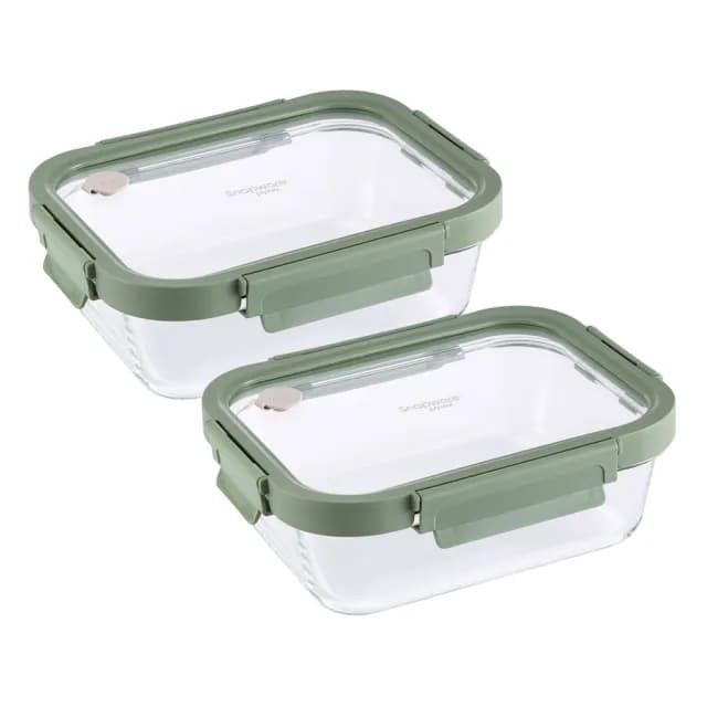 【CorelleBrands 康寧餐具】文青款 長方形全可拆玻璃保鮮盒1060ml兩入組(上蓋可微波)