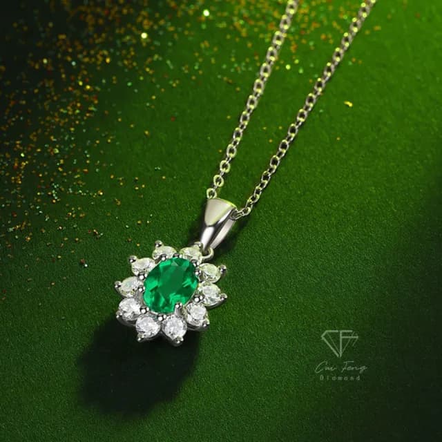 【CF鑽飾】項鍊 培育祖母綠《華茵》雙11限定 禮物(哥倫比亞祖母綠 祖母綠項鍊 生日)