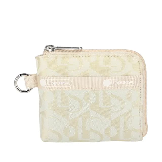 【LeSportsac官方直營】輕量尼龍 極簡輕薄錢包(1112 象牙白緹花LOGO)