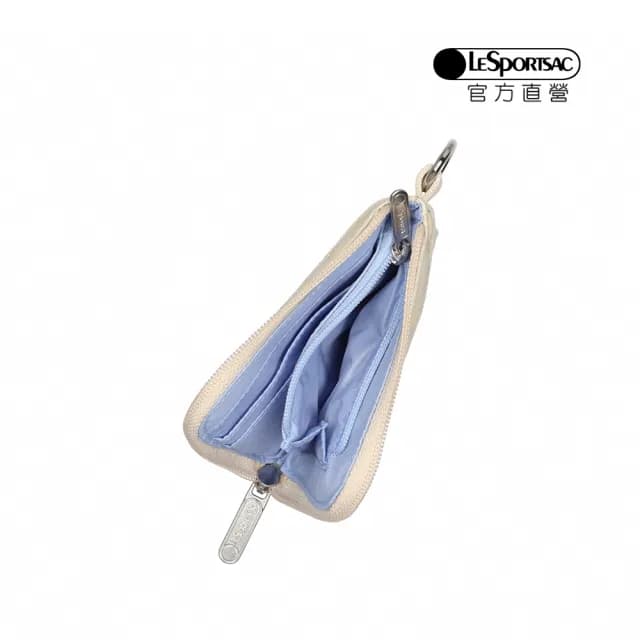 【LeSportsac官方直營】輕量尼龍 極簡輕薄錢包(1112 象牙白緹花LOGO)