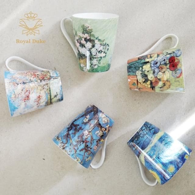 【Royal Duke】梵谷油畫-骨瓷馬克杯五入禮盒組(入厝禮 禮盒 杯子  馬克杯 咖啡杯 杯 交換禮物)