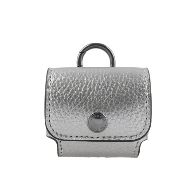 【COACH】荔枝皮革及小牛皮 Airpods Pro 無線耳機套(金屬灰)
