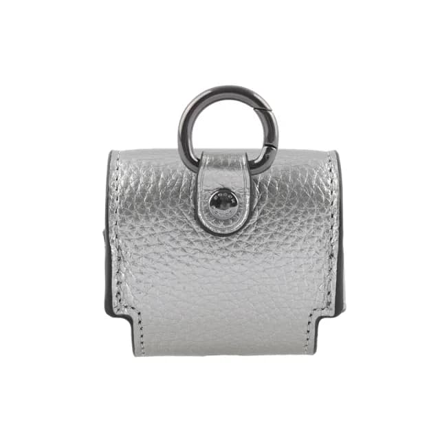 【COACH】荔枝皮革及小牛皮 Airpods Pro 無線耳機套(金屬灰)