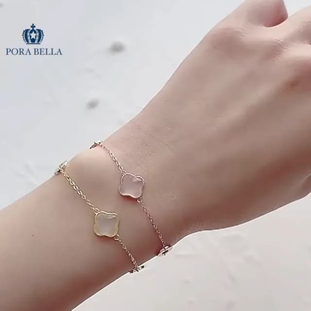 【Porabella】925純銀環扣幸運四葉草手鍊 氣質款手鍊 人造白玉髓手環 森林系手鍊 生日禮物 Bracelet