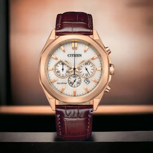 【CITIZEN 星辰】Chronograph 光動能計時腕錶  棕色 男錶 手錶 畢業 禮物 推薦(CA4593-15A)