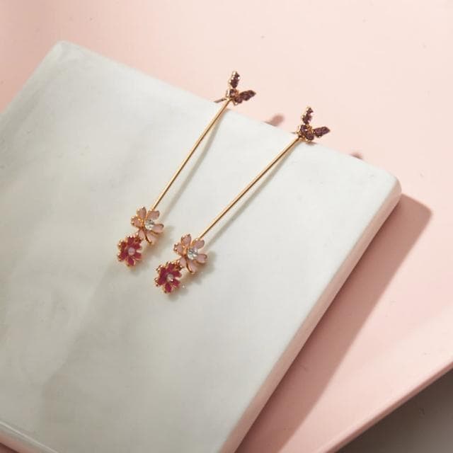 【Museo】母親節禮物 沐夏花間防敏鋼針耳環(滴琺瑯  韓款 蝴蝶 花 粉色)