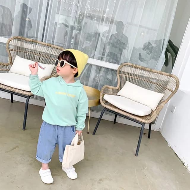 【橘魔法】純色簡單字母毛圈棉連帽上衣(連帽上衣 帽T 中性款 男童 女童 童裝 兒童)