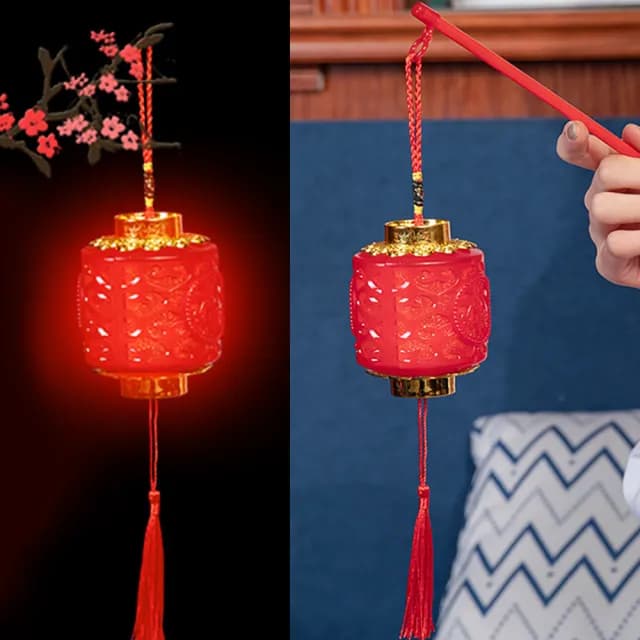 【六分埔禮品】經典紅LED手提燈籠-長形(過年新年元宵龍年春節小物裝飾佈置吊飾家居擺件文青冬瓜燈籠吊飾)