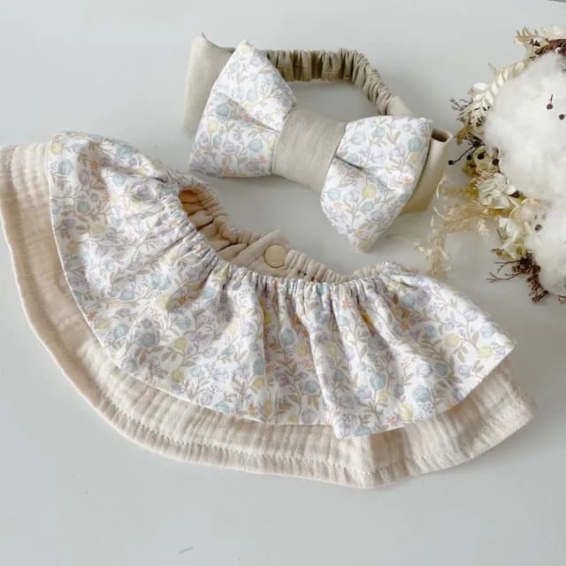 【Lianne baby】豐碩果實 天然染色荷葉圍兜髮帶 彌月禮盒(滿月禮 收涎禮物 週歲禮 彌月禮盒)