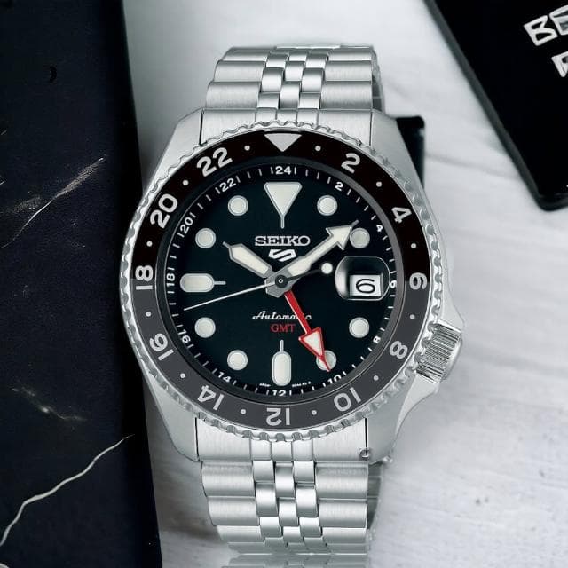 【SEIKO 精工】5 Sports 系列 GMT 兩地時間機械腕錶 指針錶 手錶 禮物 畢業(4R34-00A0D/SSK001K1)