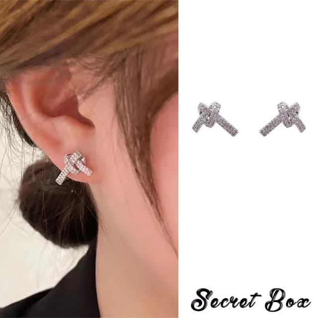 【SECRET BOX】韓國設計S925銀針閃耀美鑽單結造型耳釘 耳環(S925銀針耳環 美鑽耳環 單結耳環)