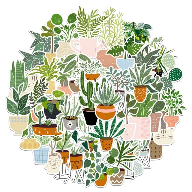 【Paper Play】創意多用途防水貼紙-植物盆栽塗鴉 44枚入(防水貼紙 行李箱貼紙 手機貼紙 水壺貼紙)