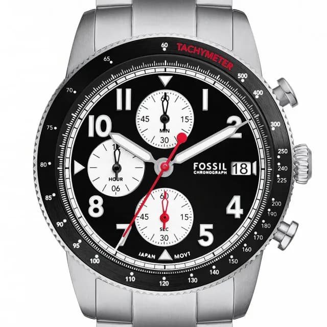 【FOSSIL】Sport Tourer 經典黑白三眼計時手錶-42mm 禮物 送禮 推薦(FS6045)