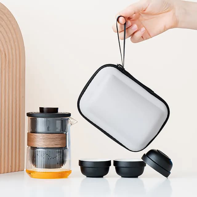 【旅行茶具】禪風一茶壺三茶杯-附收納包(便攜 分離濾壺 陶瓷 泡茶 露營 快客 防撞 隨身 商務 茶器 送禮)