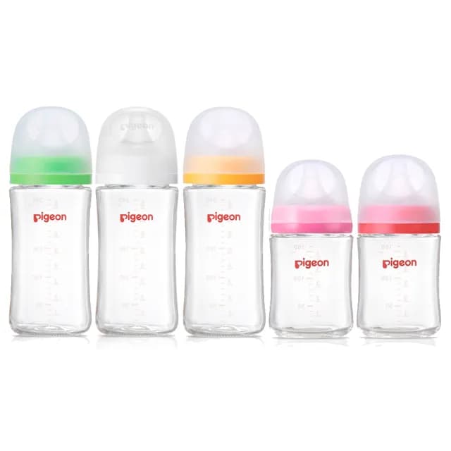【Pigeon 貝親】第三代玻璃奶瓶240mlx3+160mlx2(瓶身x5+奶嘴x5+蓋x5+栓x5)