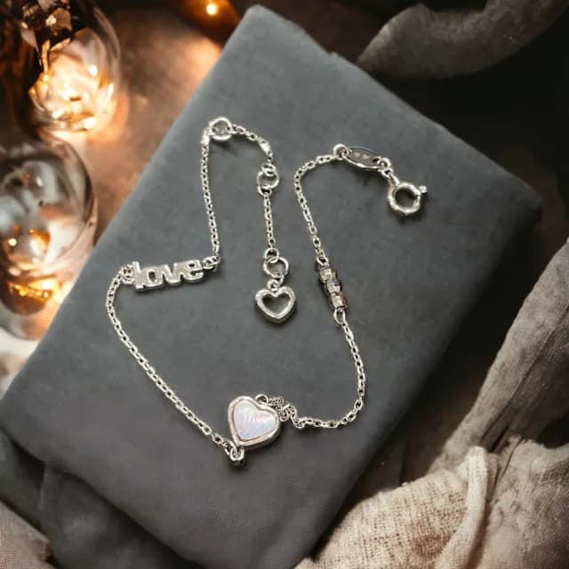 【Eli Jewelry】Pt950正鉑金 LOVE淡粉紫色珍珠貝小愛心鉑金手鍊 愛心手環(附金飾保證卡 精美禮物包裝)
