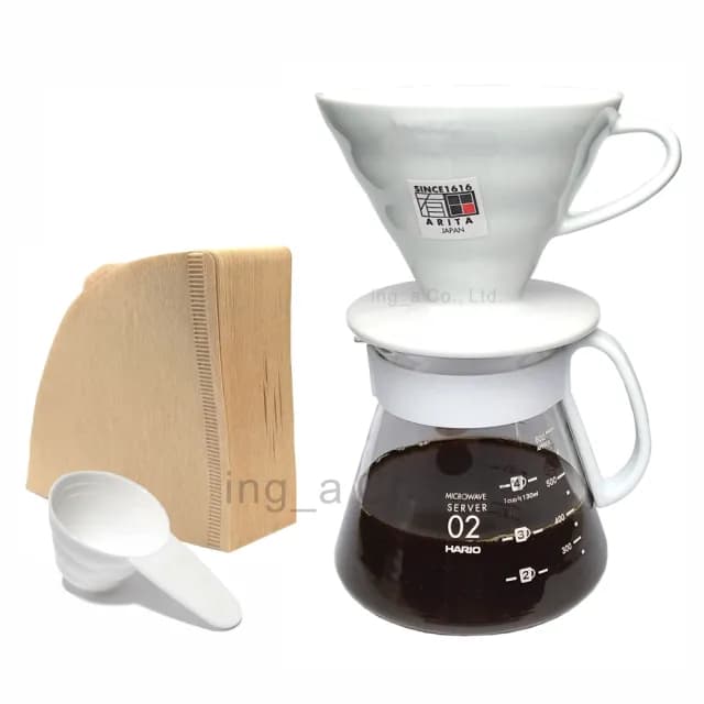 【HARIO】V60白色02陶瓷濾杯咖啡壺組(4杯份禮盒組)