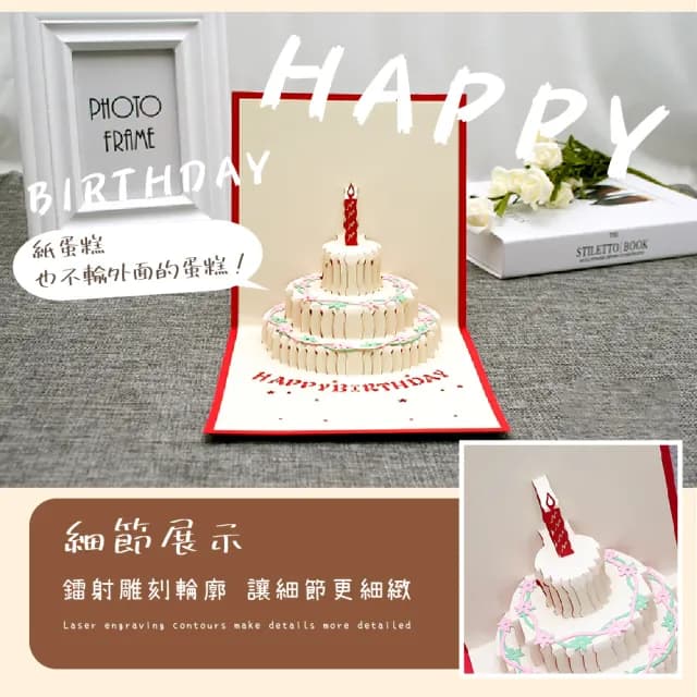 可愛創意立體生日卡片-5入(親子互動 慶生 生日禮物 女 明信片 信封 感謝卡 賀卡 學生 手工卡片)
