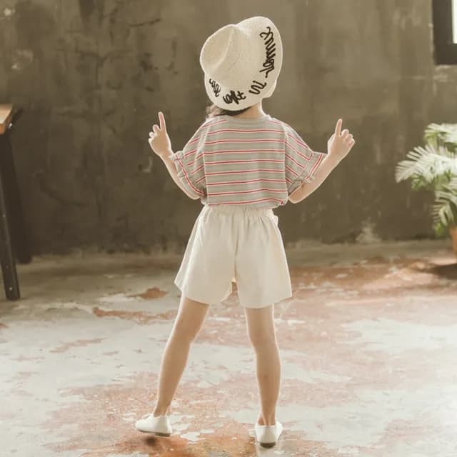 【小衣衫童裝】女童夏季套裝新款韓版條紋T短裙褲兩件套(1130309)