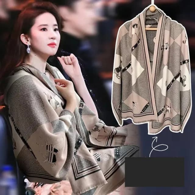 【HaNA 梨花】韓國几何黑白羊絨法式香頌長圍巾(圍脖 脖圍 圍巾)