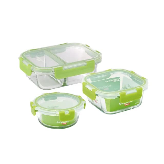 【CorelleBrands 康寧餐具】密扣全玻璃 小容量保鮮盒3入組(400ML+530ML+620ML)