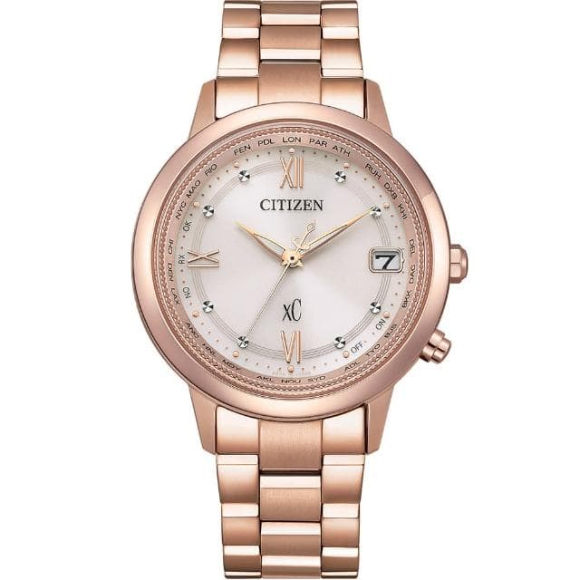 【CITIZEN 星辰】xC 廣告限定款 五局電波錶 時尚錶 女錶 玫瑰金色 鈦金屬 畢業 禮物 推薦(CB1132-51W)