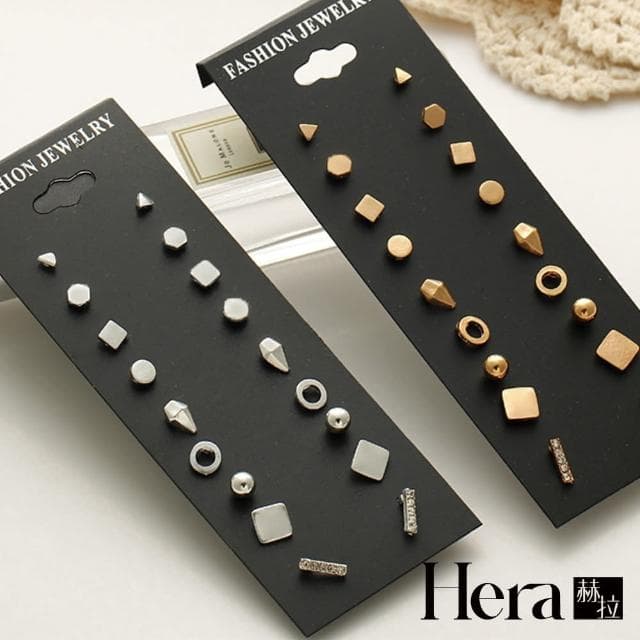【HERA 赫拉】ll現貨ll簡約風潮精緻時尚9入組耳釘-2色(情人節禮物 生日禮物)