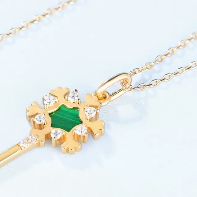 【米蘭精品】現貨+預購 孔雀石項鍊925純銀吊墜(秋冬雪花聖誕金鍊女飾品七夕情人節禮物74gf34)